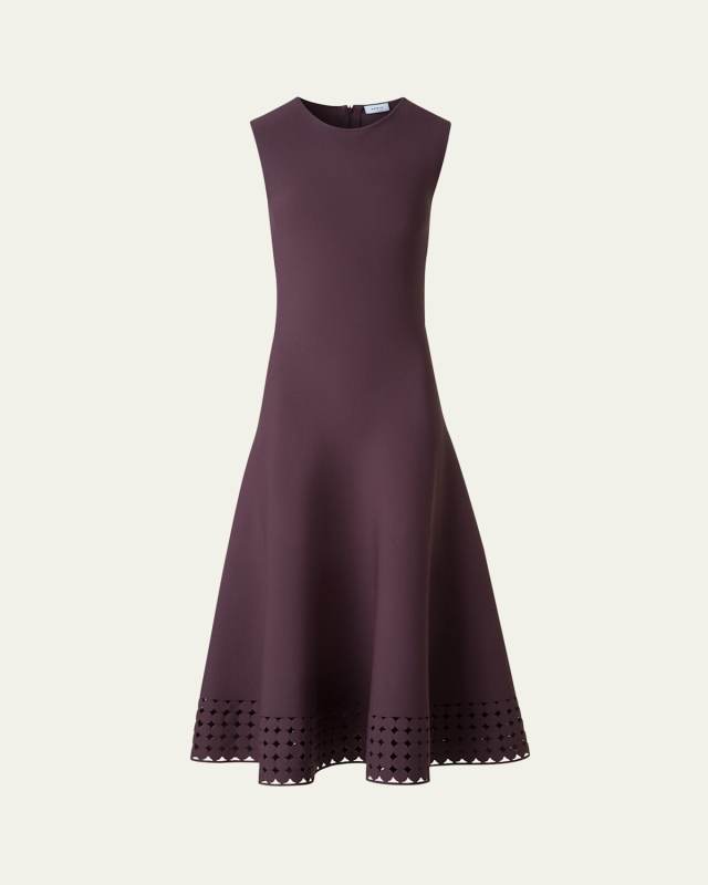 Dot Lace-Hem Sleeveless Midi Dress